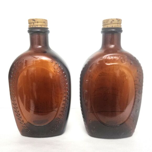 Set of 4 1776 Bicentennial Log Cabin Maple Syrup Amber Glass Bottles Vintage - Picture 9 of 16